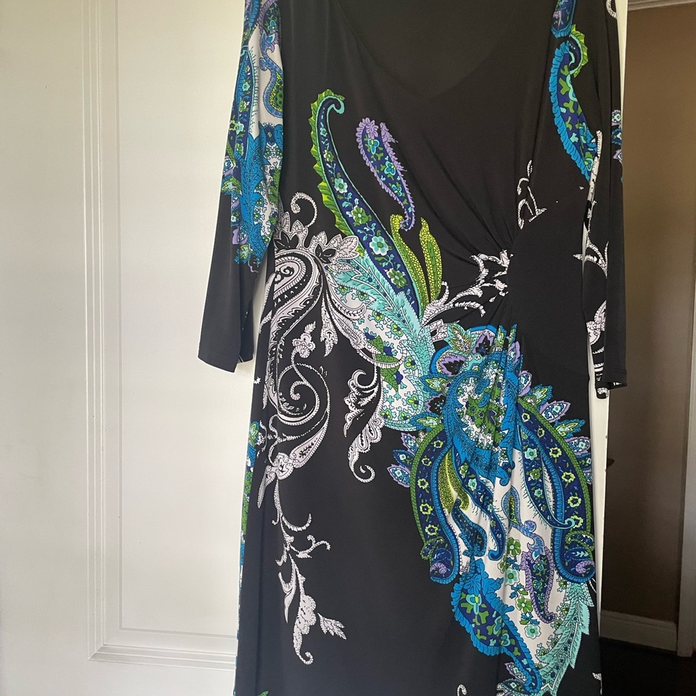 Ronni Nicole Black Dress with Blue and Green Paisley